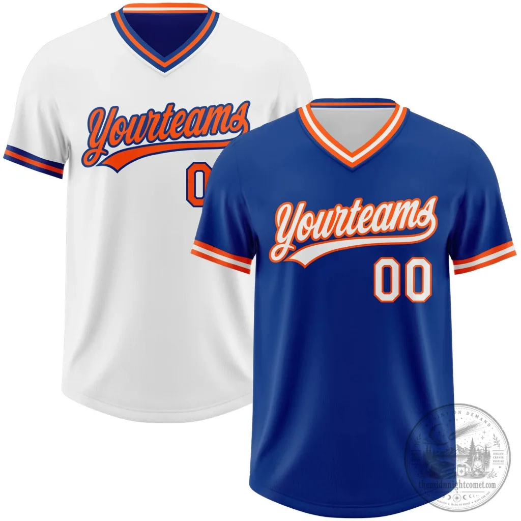 Custom Royal Blue White Orange Reversible Pullover Baseball Jersey Shirt Custom Royal Blue White Orange Reversible Pullover Baseball Jersey Shirt