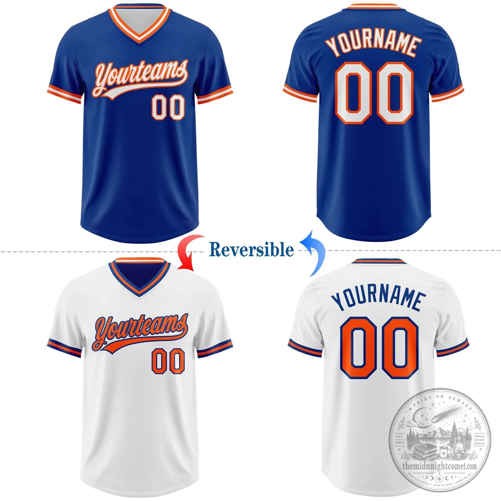 Custom Royal Blue White Orange Reversible Pullover Baseball Jersey Shirt 8 Custom Royal Blue White Orange Reversible Pullover Baseball Jersey Shirt