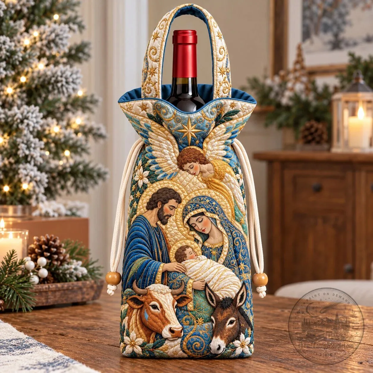Heavenly Angel Nativity Scene Quilted Wine Bottle Carrier Bag 5 Heavenly Angel Nativity Scene Quilted Wine Bottle Carrier Bag