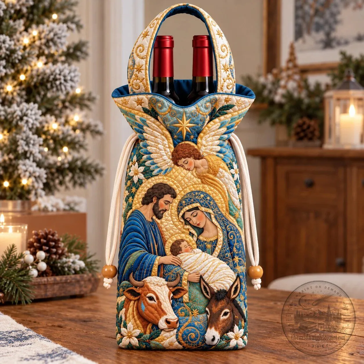 Heavenly Angel Nativity Scene Quilted Wine Bottle Carrier Bag 6 Heavenly Angel Nativity Scene Quilted Wine Bottle Carrier Bag