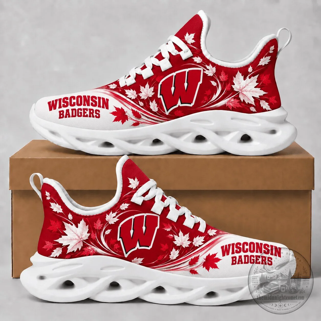 Wisconsin Badgers Fall Maple Leaves Chunky Sneakers Shoes 2 Wisconsin Badgers Fall Maple Leaves Chunky Sneakers Shoes