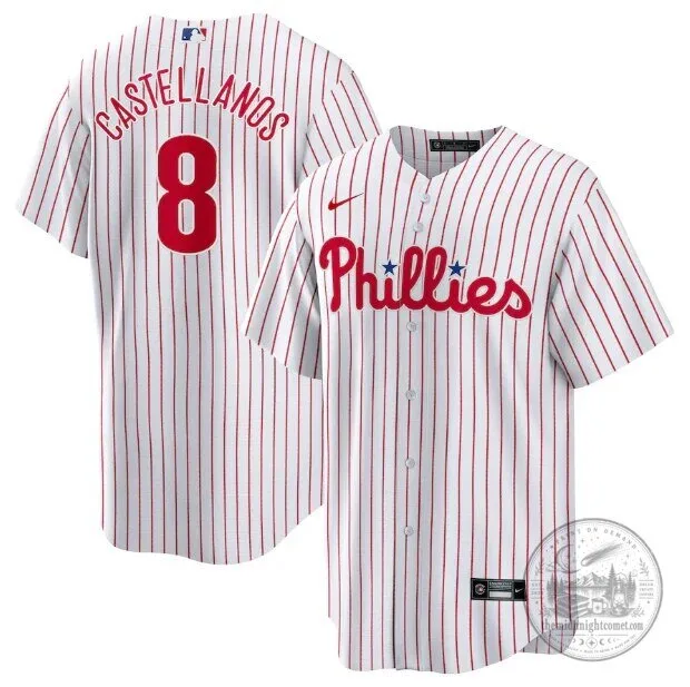 Philadelphia Phillies Nick Castellanos White Pinstripe Baseball Jersey