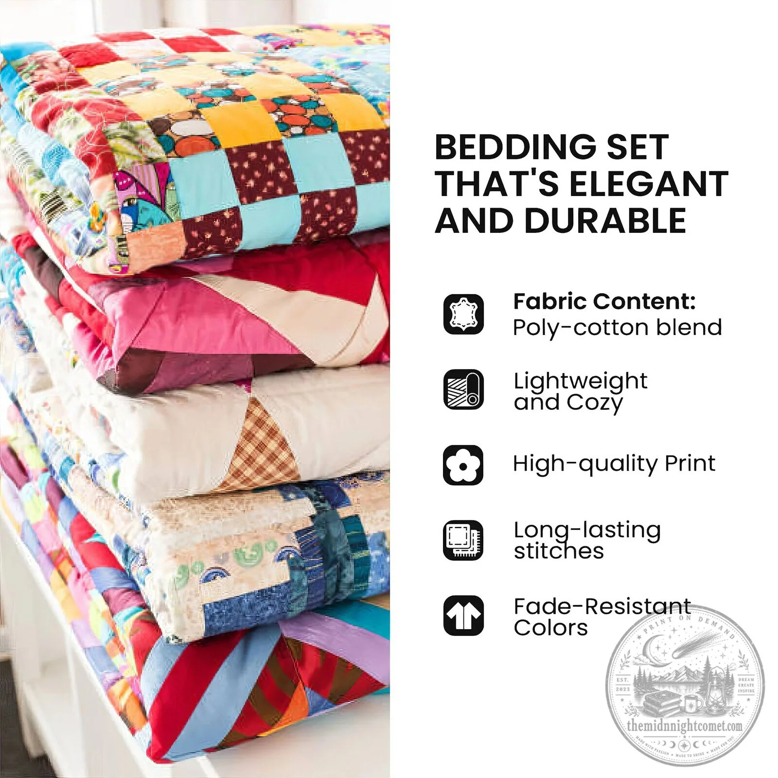 Amethyst Moonlit Forest Patchwork Winter Deer Bear Wolf Quilted Bedding Set 7 Amethyst Moonlit Forest Patchwork Winter Deer Bear Wolf Quilted Bedding Set