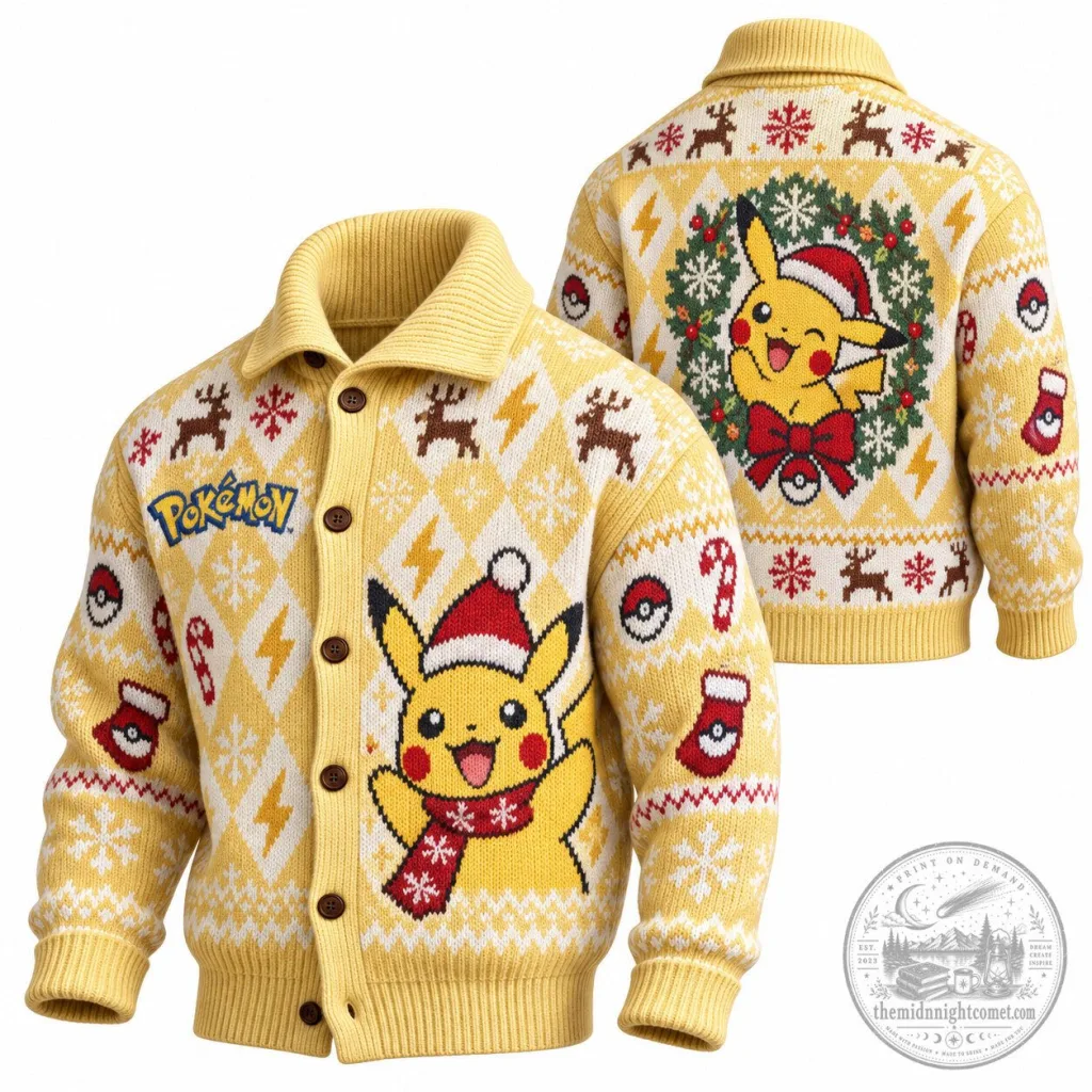 Pokemon Pikachu Christmas Holiday Ugly Sweater Cardigan for Men and Women Pokemon Pikachu Christmas Holiday Ugly Sweater Cardigan for Men and Women