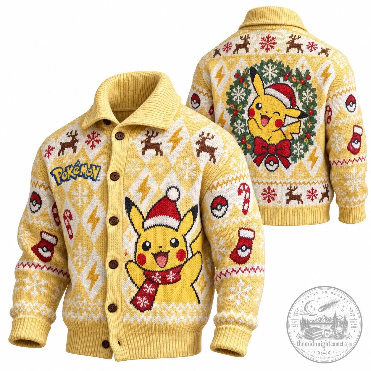 Pokemon Pikachu Christmas Holiday Ugly Sweater Cardigan for Men and Women