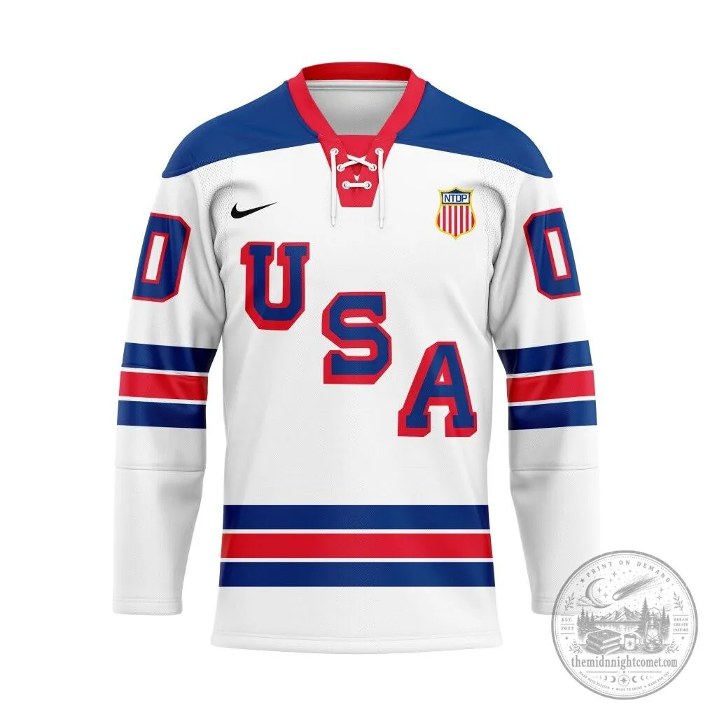 USA Hockey National Team Development Program Personalized White Lace Hockey Jersey 1 USA Hockey National Team Development Program Personalized White Lace Hockey Jersey