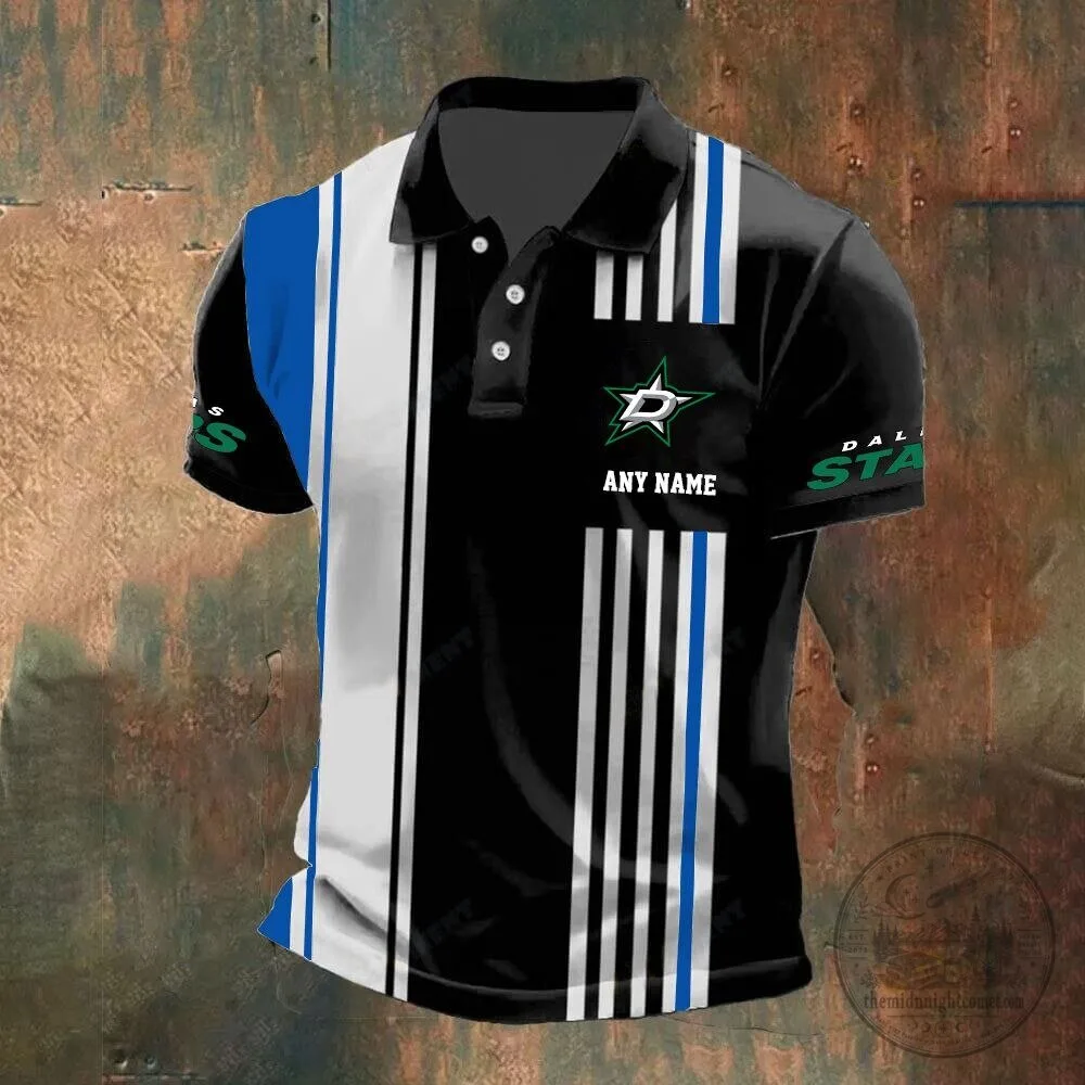 Dallas Stars Personalized Name Striped Black and White Polo Shirt 8 Dallas Stars Personalized Name Striped Black and White Polo Shirt