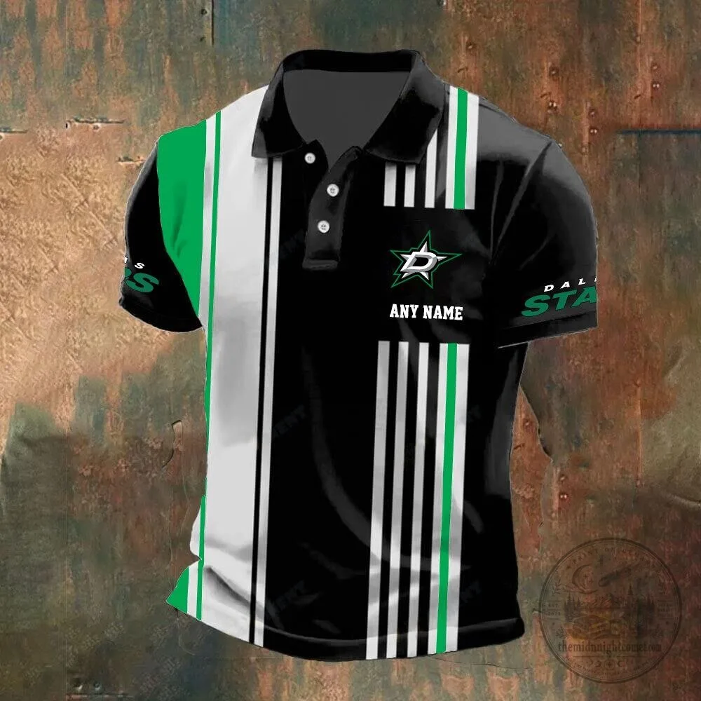 Dallas Stars Personalized Name Striped Black and White Polo Shirt 9 Dallas Stars Personalized Name Striped Black and White Polo Shirt