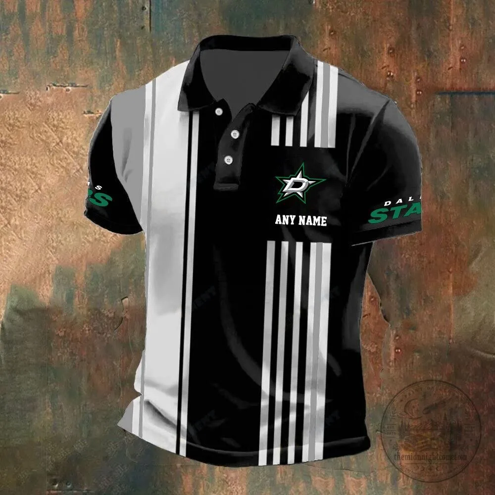 Dallas Stars Personalized Name Striped Black and White Polo Shirt 10 Dallas Stars Personalized Name Striped Black and White Polo Shirt