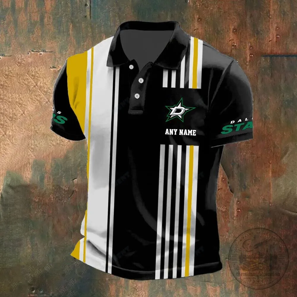 Dallas Stars Personalized Name Striped Black and White Polo Shirt 13 Dallas Stars Personalized Name Striped Black and White Polo Shirt