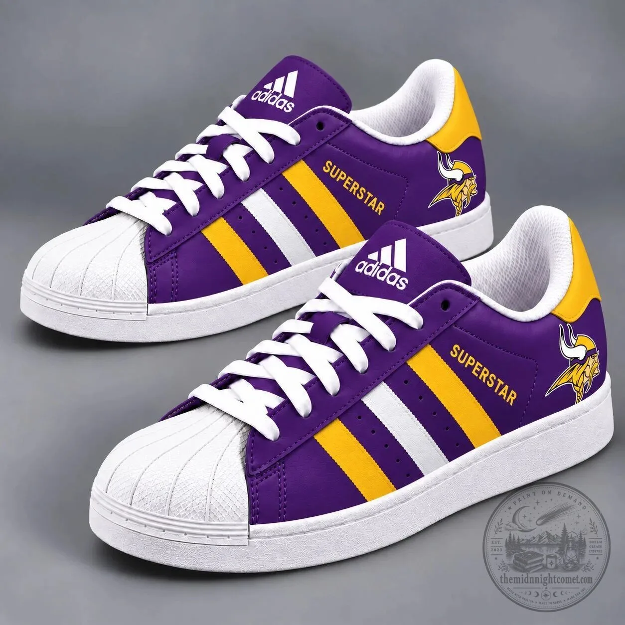 Minnesota Vikings NFL Football Team Purple and Gold Superstar Shoes
