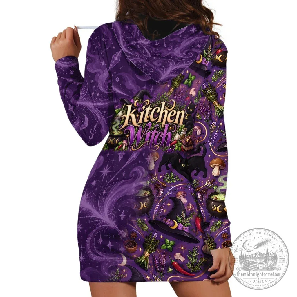 Kitchen Witch Mystical Herbs and Black Cat Hoodie Dress 4 Kitchen Witch Mystical Herbs and Black Cat Hoodie Dress