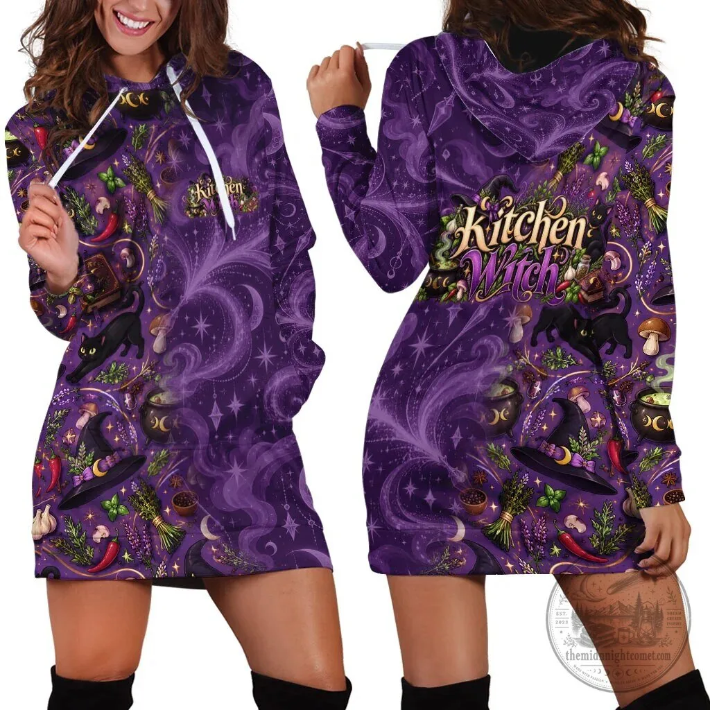 Kitchen Witch Mystical Herbs and Black Cat Hoodie Dress 5 Kitchen Witch Mystical Herbs and Black Cat Hoodie Dress