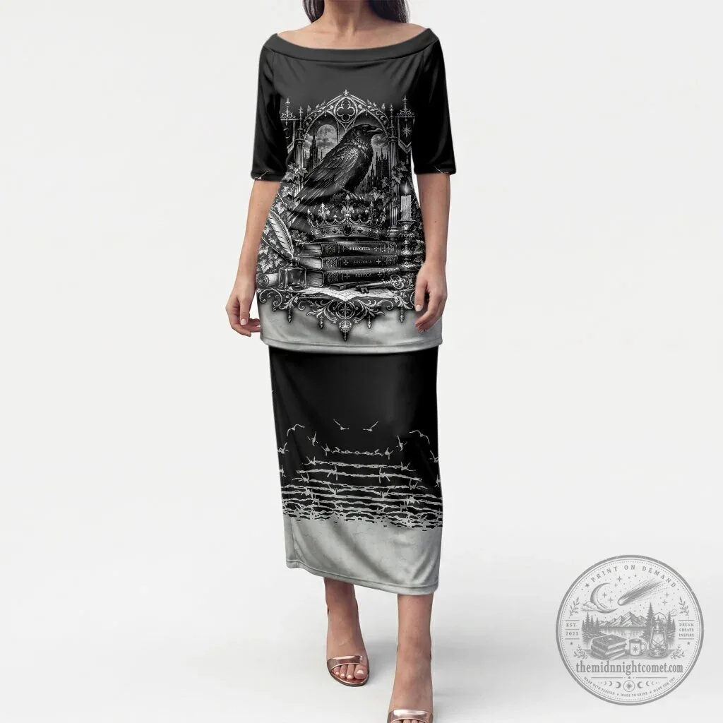 Dark Academia Raven Gothic Literature Vintage Bookish Aesthetic Off Shoulder Dress