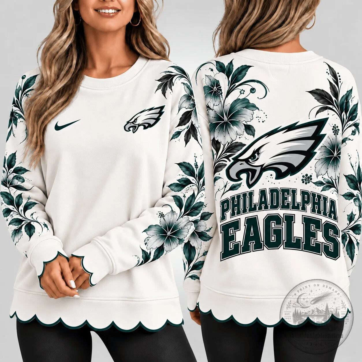 Philadelphia Eagles Floral Elegance Crewneck Sweatshirt for Women
