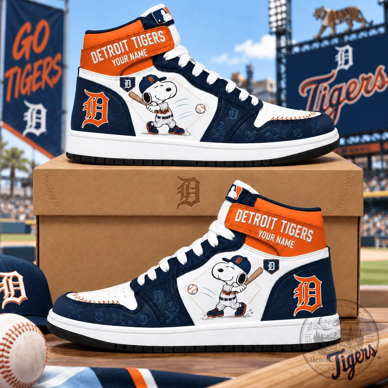 Detroit Tigers Snoopy Baseball High Top Sneakers