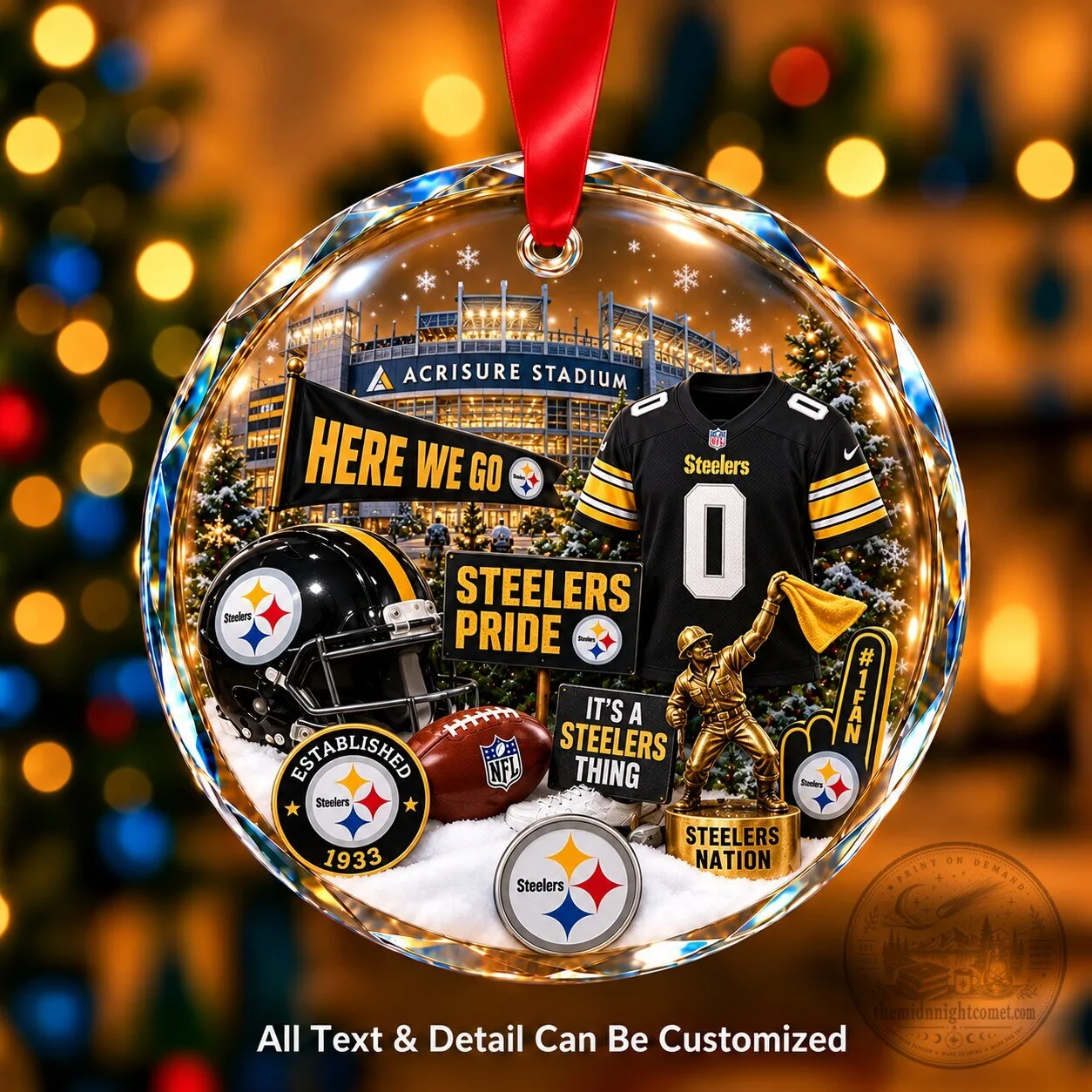Pittsburgh Steelers NFL Christmas Acrisure Stadium Personalized Glass Ornament